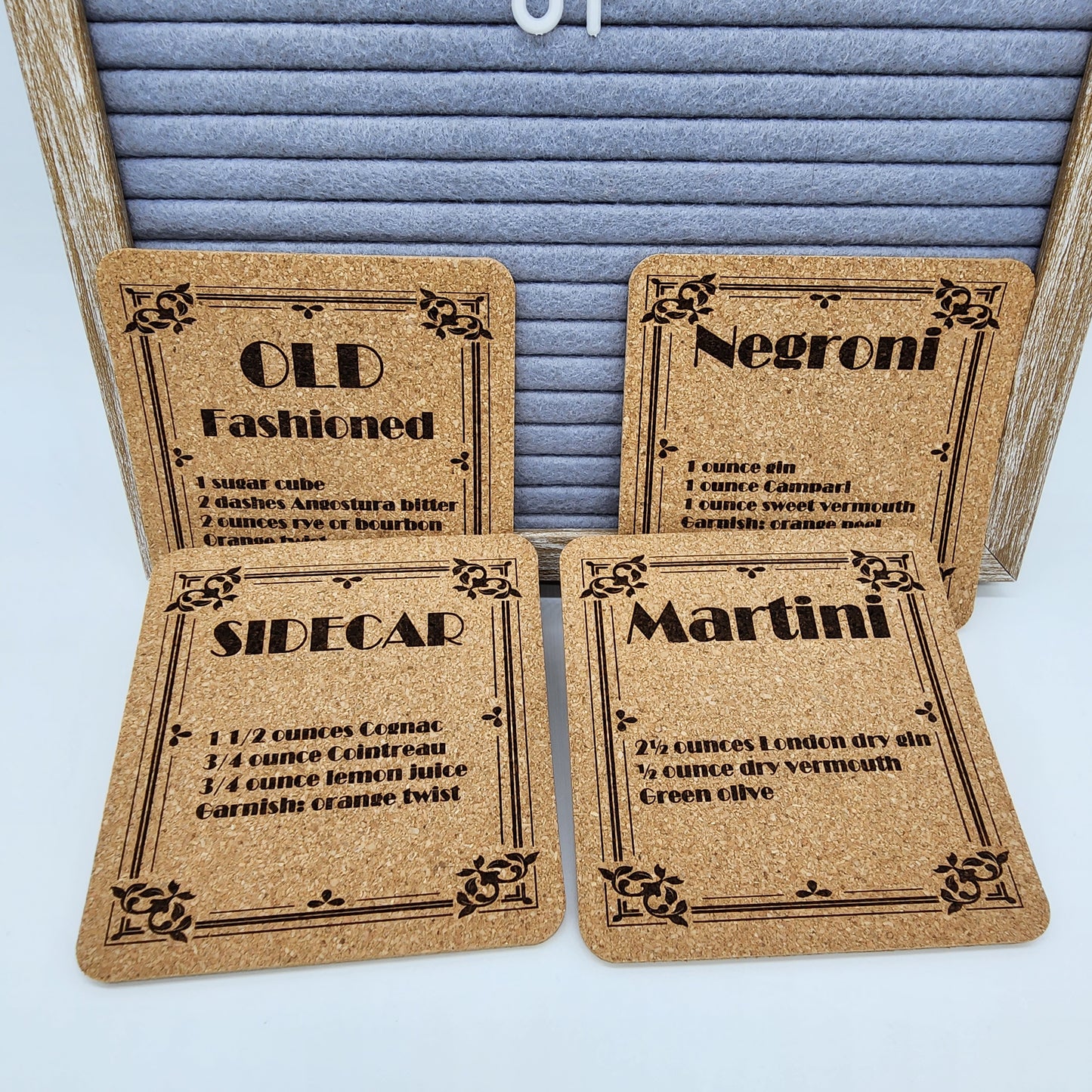 4 x 4 Cork Coasters - Cocktail Recipes